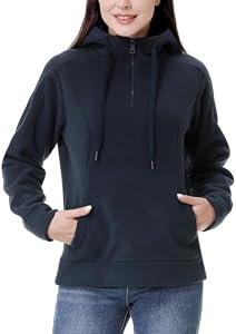 GIMECEN Women's Polar Fleece Hoodies Quarter Zip Sweatshirt Long Sleeve Sweaters Casual Pullover Jacket with Pocket Dark Blue M