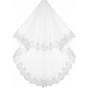 First Communion Veil, Lace Mantilla Veil, White Lace Edge Wedding Veils for Bride, Soft Tulle Chapel Veils for Wedding, First Communion, Bachelorette Party, Cathedral and Chapel Ceremonies