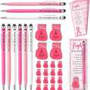 60 Set Breast Cancer Awareness Items Cancer Care Gifts Bulk No One Fights Alone Ballpoint Pens & Pink Ribbon Lapel Pins Boxing Glove Brooches Charity Event Accessories for Women Girls