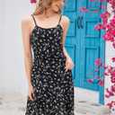 ZTC Floral Summer Dress for Women Spaghetti Strap Sleeveless A-line Dress Casual Beach Daily Wear Perfect for Vacation (Black, M)