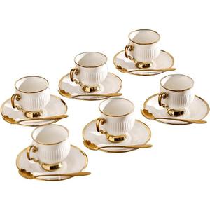 White gold ceramic coffee mug and tray set, 18-piece set of 3.5 oz small coffee cups, coffee mug sets, teacup and sets, adult tea set sets, tea party sets suitable for cappuccino, latte, mocha