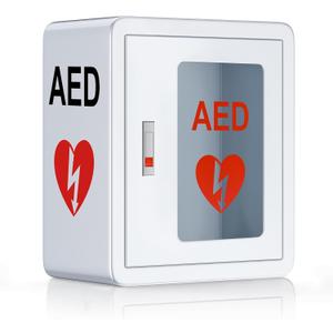 AED Cabinet, First Aid AED Defibrillator Wall Mounted Storage Cabinet, Metal Steel Plate Snap Lock, fits All Brands Cardiac Science for Public Places, 14 x 7.8 x 15.7 Inch