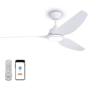 Modern White Ceiling Fans with Lights and Remote, 3 Blade High CFM Indoor Outdoor Smart Quiet DC Motor Ceiling Fan for Bedroom Living Room Patio Gazebo Porch, 56 Inch