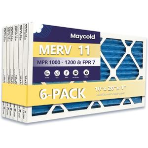 Maycold 10x20x1 MERV 11 Furnace Air Filter (6-Pack), High-Performance HVAC AC Filters for Home Use, Actual Size: 9.70 x 19.70 x 0.75, Individually Wrapped in Plastic