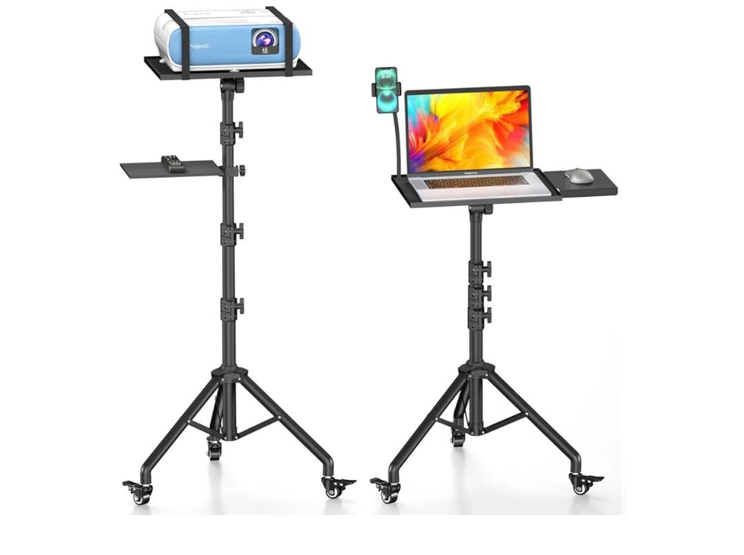 Projector Stand Tripod on Wheels, Adjustable Height 31-56 Inches, Laptop Tripod Stand Rolling, Heavy Duty Projector Tripod Metal Construction, Multifunctional for Office & Home