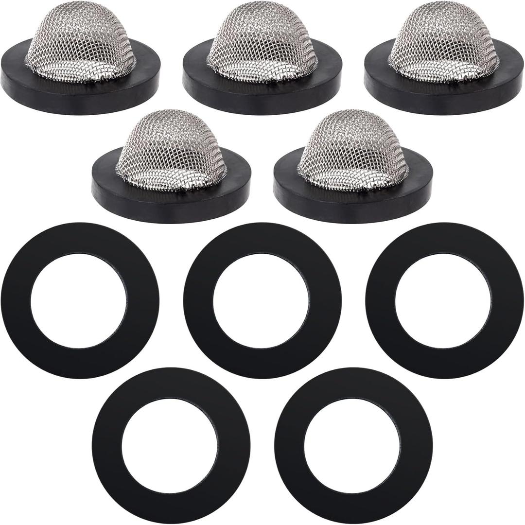 PAGOW 5pcs 1/2" Filter Gasket + 5pcs Rubber Washer, 60 Mesh Stainless Steel Hose Screen Inlet Hose Coupling with Strainer, Fittings for 1/2 Inch Garden Hose Connector, Shower Head Hose (10pcs Total)
