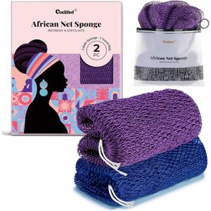 CORATED African Net Sponge with Knots Authentic, Shower Loofah Exfoliating Bath Sponge, Body Scrubber for Women and Men Daily Use Body Care, Travel Portable, Durable Bath Accessories for Bathroom