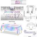 Trgowaul 17th Birthday Dancing Queen Party Decorations, Silver 17 Year Old Dancing Queen Banner, Tablecloth, 17 Sash and Crown, Cake Topper, Sweet 17th Birthday Party Supplies for Girls