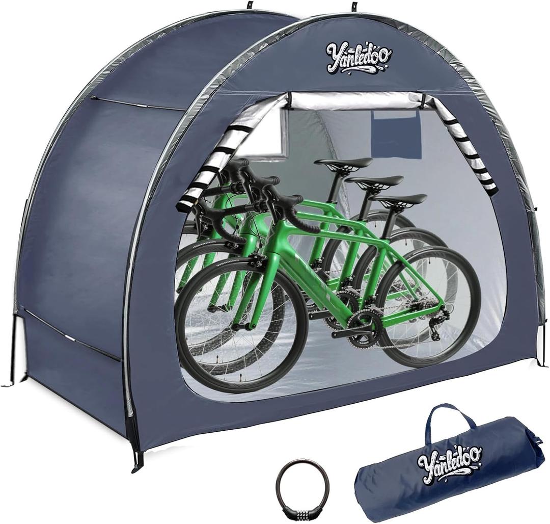 Bike Shed, Waterproof Bicycle Shelter, Outdoor Portable Bike Storage Shed Tent with 210D Oxford Fabric, Bicycle Cover Fits 2-3 Bikes (Blue)