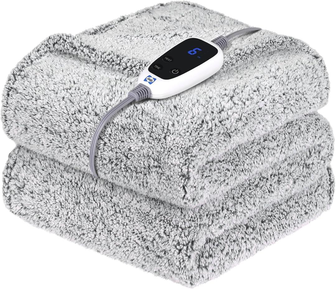 Sealy Electric Blanket Heated Throw 50"x60" Soft Double Sherpa Super Cozy with 6 Fast Heating Levels & 2-10 Hours Auto-Off, Over-Heat Protection, Machine Washable, Charcoal