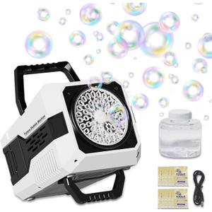 2026 Bubble Blower with LED Lights Automatic Bubble Machine Operated by USB or Battery,for Wedding/Outdoor Party Essential Toy Kids Birthday Gift