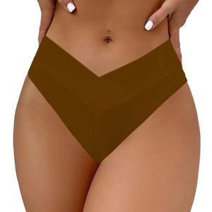 SherryDC Women's V Cut High Waisted Bikini Bottom High Leg Cut Swimsuit Bathing Suit Bottoms (Medium, 824 Brown)