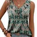 KISSMODA Womens Summer Tank Tops Casual Sleeveless Solid Printed Tunic Top Loose Fit V Neck Shirts (Small, Armygreen1)