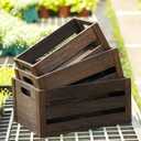ELONG HOME 3 Pack Nesting Wooden Crates, Rustic Wood Basket with Handles, Decorative Farmhouse Wooden Storage Boxes