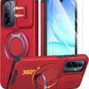 JAME for Samsung Galaxy A17/A16 5G Case, Ring Holder Stand, Slide Camera Cover, 2 Pack Screen Protectors, Dual-Layer Shockproof Protective, Magnetic Accessory Friendly Galaxy A16/A17 4G Case, Red