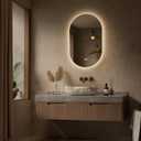 Keonjinn 20 x 32 Inch Oval LED Mirror with Backlight, Pill-Shaped Backlit Mirror Bathroom with HD Tempered Glass, UL-Listed LED Driver, 3 Color Lights, Safe Defogging, Dimmable, Decorative Mirrors