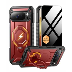 TONGATE for Pixel 10 Pro XL Case with 360 Spin Magnetic Stand, Compatible with MagSafe, Privacy Screen Protector, Military Grade Protection Case for Google Pixel 10 Pro XL, Red