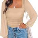 ANRABESS Womens Square Neck Mesh Long Sleeve Tops Double Lined Dressy Business Casual Blouses Shirts 2025 Fall Outfits S