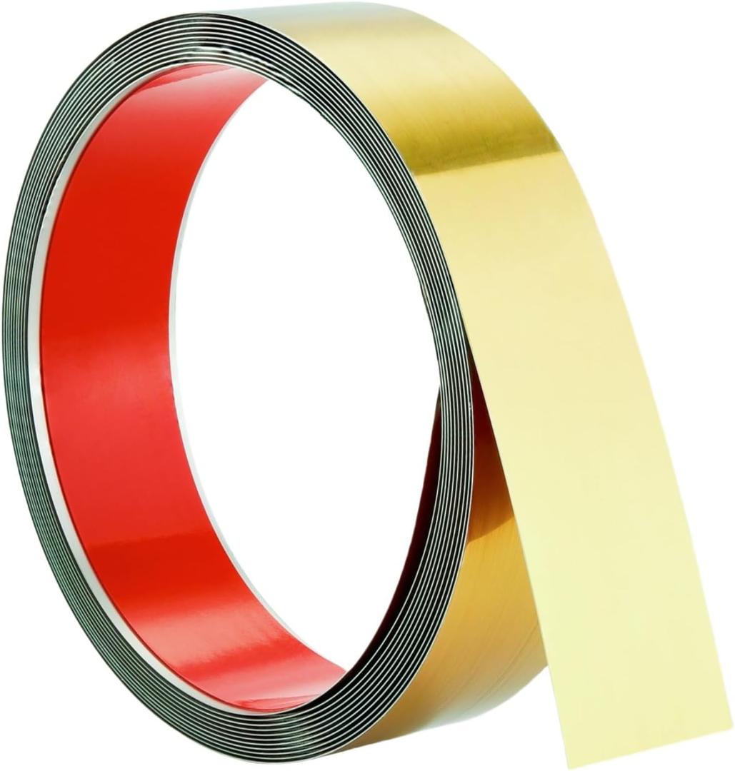 Funyfa 20FT Metal Wall Trim, Peel and Stick Molding Trim Frame, Stainless Steel Trim, self Adhesive Trim for Wall Fireplace Microwave Gap Filler, Gold Brushed,20ft x 1.6inch