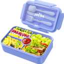 Jelife Bento Lunch Box for Kids - Large Bento-Style Leakproof Bento Boxes with 4 Compartments Lunchbox with Silverware for Kids Back to School, Reusable On-the-Go Meal and Snack Containers,Macaron