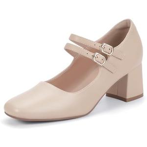 IDIFU IN2 Mary Jane Shoes Women Dress Shoes Women's Pumps Chunky Low Block Heels Square Closed Toe Strappy Wedding Business Bride Comfortable Short Graduation Two Strap Cute Vintage Heels Pumps Shoes, Size 9