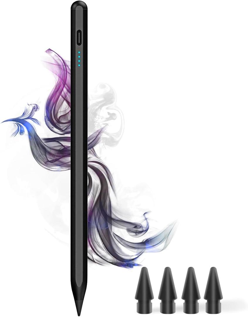 Stylus Pen for iPad 9th&10th - Type-c Charging Pencil for iPad Palm Rejection Active Pen Compatible with（2018-2023） Apple iPad 6/ 7/ 8/ 9/ 10，iPad Air 3/ 4/ 5，iPad Mini 5/ 6, iPad Pro 11"/ 12.9"（Black）