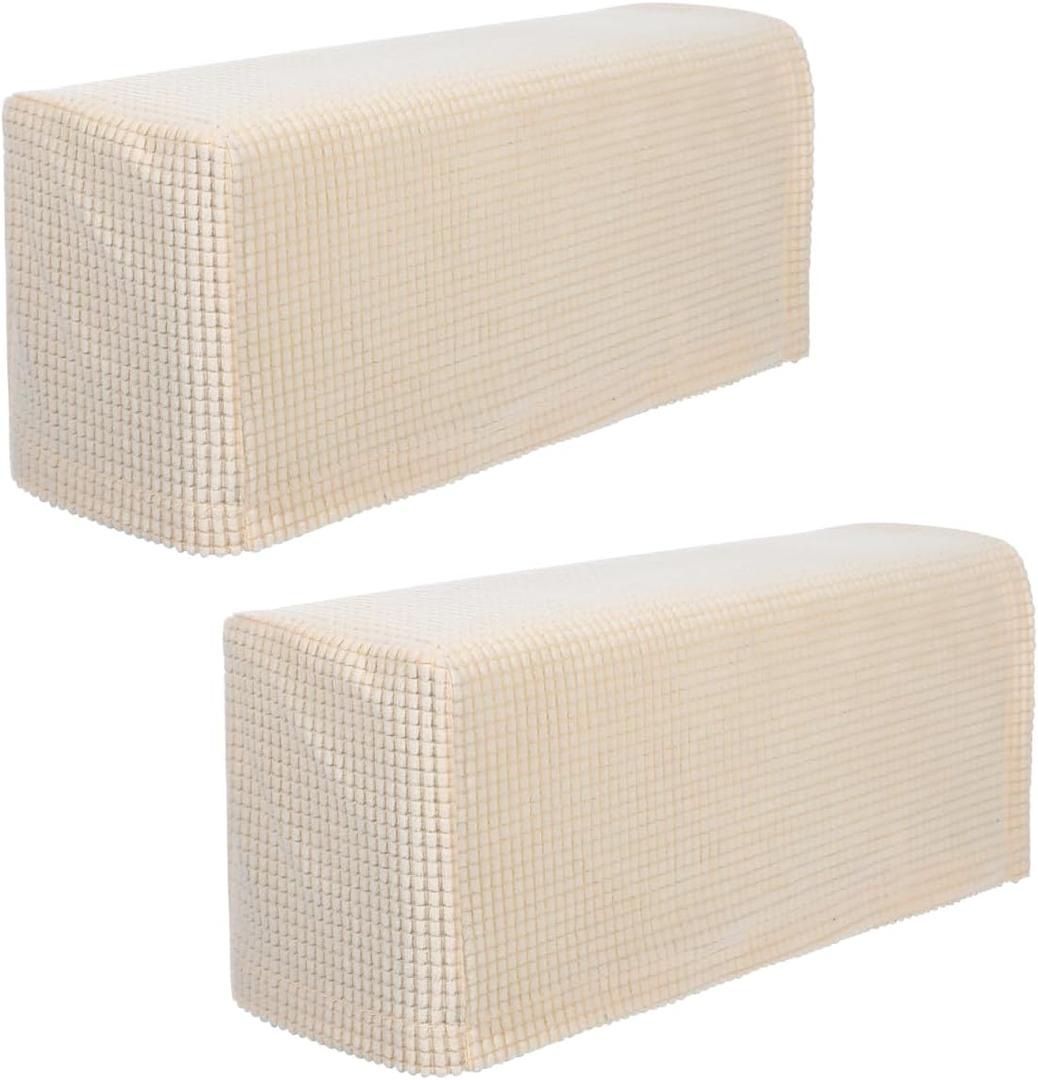2PCS Chair Arm Protectors Sofa Armrest Cover Stretch Armrest Covers Stretch Armchair Slipcover Protector Anti- Stain Armchair Slipcover Elastic Home Office Recliner Couch Loveseat Cloth (Rice White) (Beige)