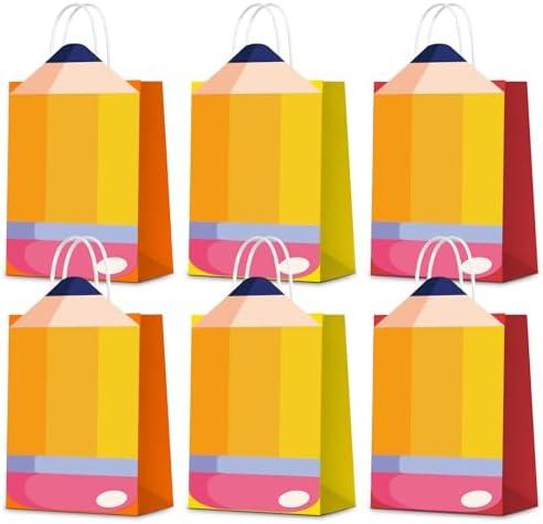 KERINGO 24 PCS Back to School Gift Bags Pencil Gift Bags with Handle Candy Goodie Boxes Teacher Gift Bag for First Day of School Supplies Birthday Party Decorations, Set of 2