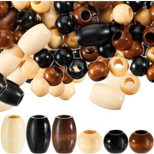 WILLBOND 130 Pieces Macrame Wooden Beads 10mm Hole Loose Beads with Hole for Macrame Making Kits Supplies Jewelry Bracelet Making Hair DIY Craft Handmade Decor(Wood Color, Classic)