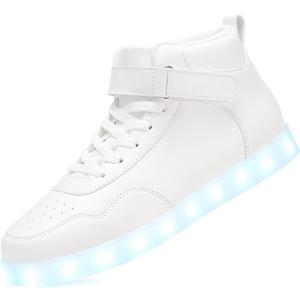 APTESOL Unisex LED Shoes High Top Light Up Sneakers for Women Men (8.5 Women/7 Men, White)