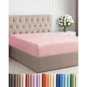 Queen Fitted Bed Sheet - Bottom Single Fitted Sheet Only - Soft Hotel Luxury Bedding w/ 8-16 Inch Deep Pockets - Breathable, Cooling & Wrinkle Free - Easy-fit, Fade and Shrink Resistant - Baby Pink