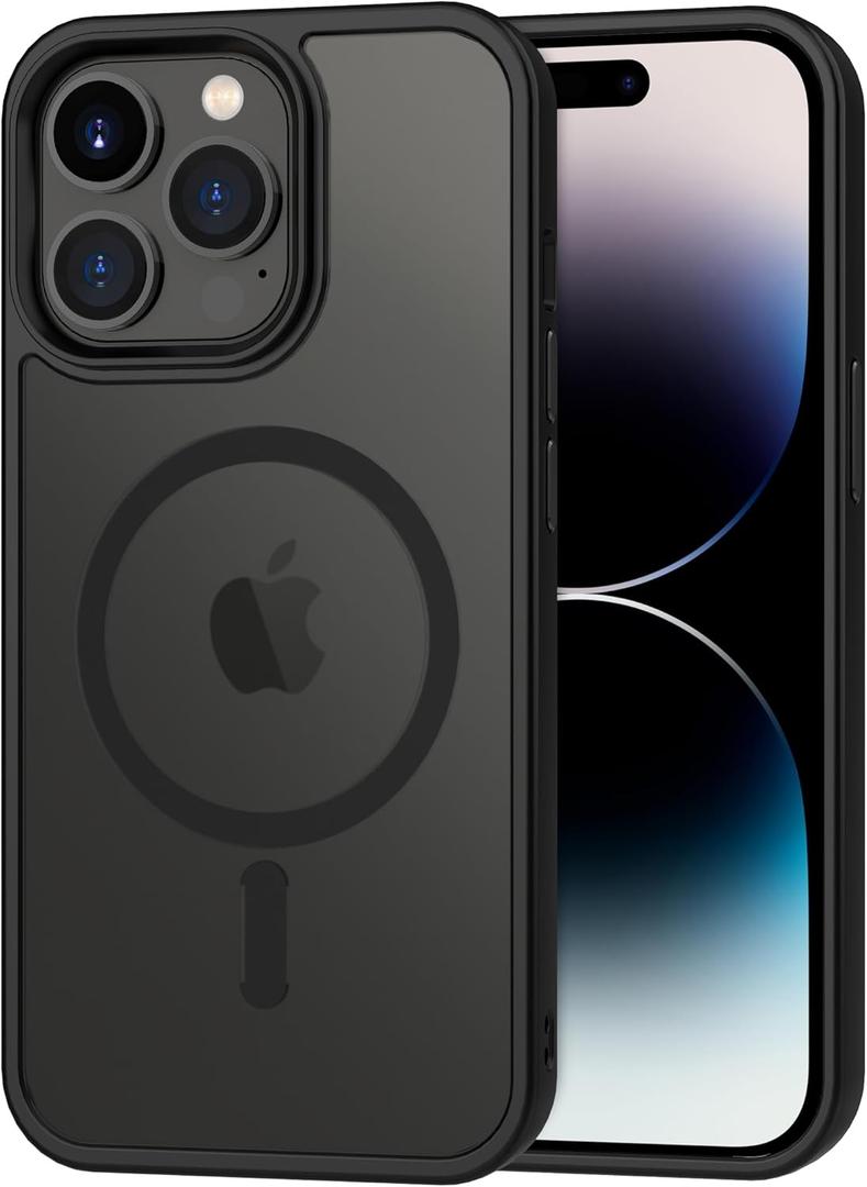 CACOE Magnetic Case for iPhone 14 Pro 6.1 inch-Compatible with MagSafe & Magnetic Car Phone Mount,TPU Thin Phone Cases Cover Protective Shockproof Anti-Fingerprint(Matte Black)