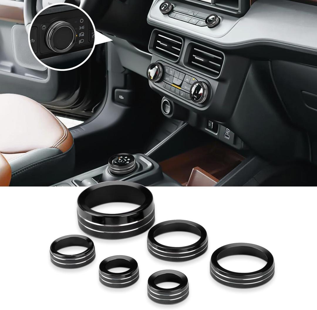 auovo AC Knob Trim Covers Compatible with Ford Maverick Accessories 2022 2023 2024 Radio Drive Mode Control Gear Shift Knob Cover Headlight Switch Button Ring Cover (6PCS, Black)