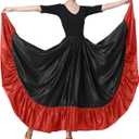 Satin Ruffle Long Dance Skirt for Women | Latin, Flamenco, Folkloric, Mexican, Belly Ballroom Dance Performance Size XL