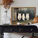 Halloween Ghost Wall Art, Vintage Rustic Cottage Clothesline Ghost Canvas Wall Decor Painting, Gothic Spooky Farmhouse Halloween Artwork Prints Pictures for Bedroom Bathroom 12X16 Inch Wood Framed