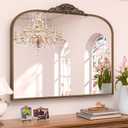 Keonjinn Vintage Gold Mirror, 40" x 30" Large Arched Mirrors with Metal Frame for Wall, Brass Baroque Mirror, Ornate Decorative Mirror for Mantle, Bathroom, French Cleat Mounting