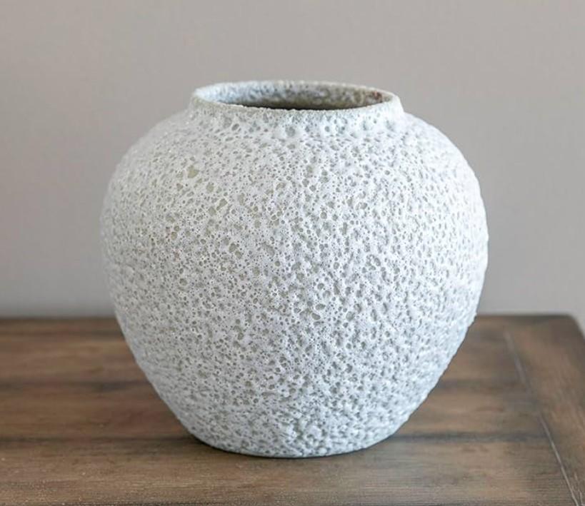 White Ceramic Vase Flower Vase, Big Textured Round Vase for Centerpieces, Kitchen, Living Room, Bedroom Decor Gifts