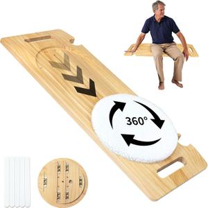 Slide Transfer Board, Wooden Transfer Board With Track Pulley Turntable, Heavy-Duty Sliding Board Holds Up To 500 Pounds for Patient Senior And Handicap Move Assist, 2 Handles, 2 Fixed Holes(31x11x1")