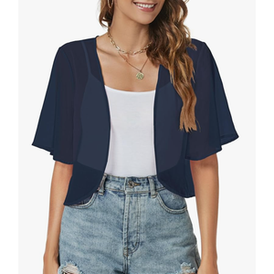 Women Shrug Chiffon Cardigans Open Front Short Sleeve Bolero for Evening Dressy, Large