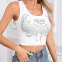 SOLY HUX Women's Y2k Tank Tops Graphic Rib Knit Scoop Neck Sleeveless Crop Top (White, L)
