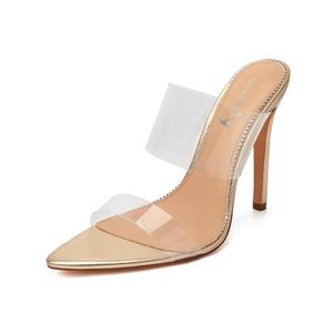 vivianly Clear Pointed Toe Heels Sandals Transparent Strap Stiletto High Heels Slip on Mules for Women, Size 9