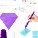Lanzeyo Rechargeable Electric Diamond Painting Pen Vacuum Diamond Art Pen with Long Endurance Battery Electric Vacuum Pen with Beads Storage Tray for Gem Art Diamond Art Accessories (Purple)