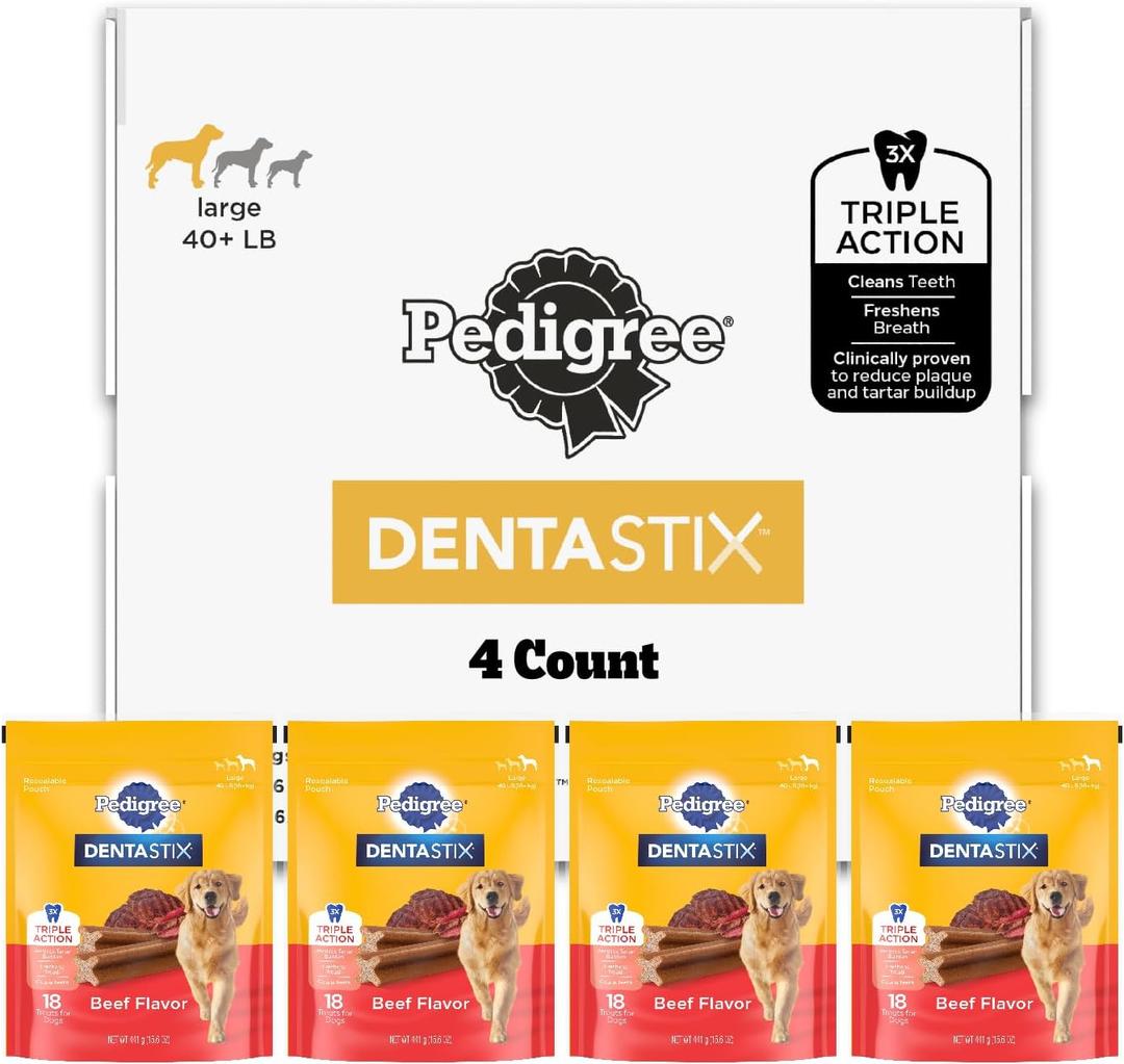 PEDIGREE DENTASTIX Large Dog Dental Treats Beef Flavor Dental Bones, 62.4 oz. Multipack (72 Treats)