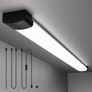 Plug in Light 4FT 5000K Linkable LED Tube Shop Closet Under-Cabinet Utility Lights, IP66 Waterproof, Overhead Ceiling Workbench Light, LED Light Bar for Room Office Garage Shop Bathroom (Black)
