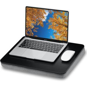 Lap Desk with Pillow Cushion, Portable Laptop Bed Desk, Fits up to 15.6 inch Laptop, Lap Stand for Bed & Couch & Carpet, Book Tablet/Drawing Board- Black, Medium