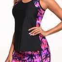 Yonique Women Tankini Swimsuit with Shorts - Tummy Control Two Piece Bathing Suit Swimwear with Sporty Pockets (Black, M)