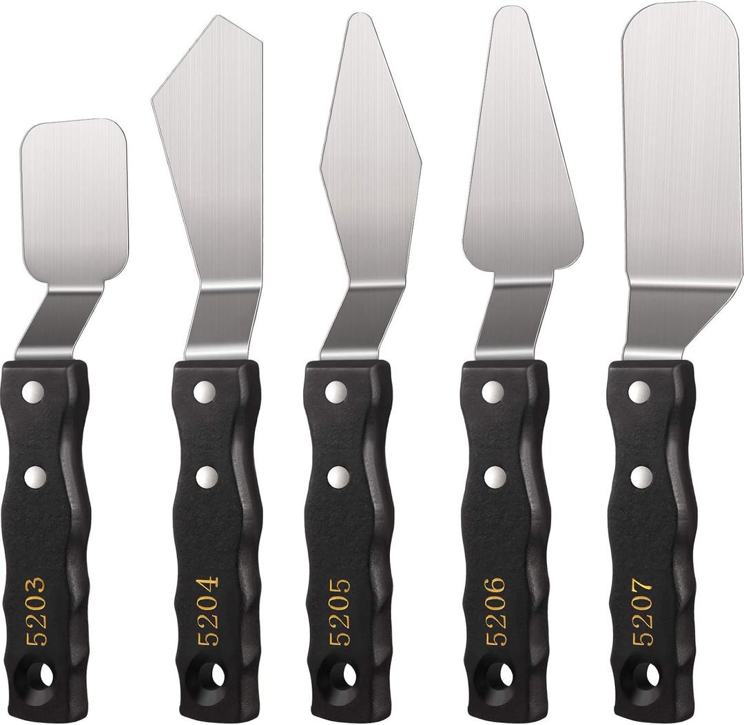 5 x 5-piece Large Palette Knife Set Stainless Steel Painting Knives with Wood Handles for Acrylic & Oil Painting Canvas Texturing, Impasto, Color Mixing Art Supplies for Artists and Beginners