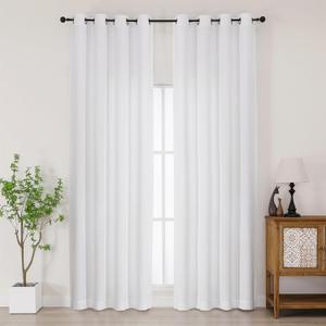 Chyhomenyc White Curtains 96 Inch Length 2 Panels, Light Filtering Faux Linen Textured Soft Airy Curtains for Living Room, Thick Farmhouse Grommet Bedroom Drapes, 50Wx96L Inch, 2PCS
