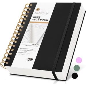 Spiral Notebook Journal, 360 Pages College Ruled Notebooks, Lined Thick Journals for Women Men, A5 Thick Spiral Writing Journaling with 100GSM Paper, Spiral Notebooks for Work School 5.5"x8.5" Black