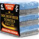 Super Soft Microfiber Towels for Cars - Edgeless - 6pk (12x12) - Premium Scratch-Free Towel - Great for Drying, Detailing, Polishing, Buffing - Ultra Absorbent Microfiber Cleaning Cloths for Car (Gray and Blue)